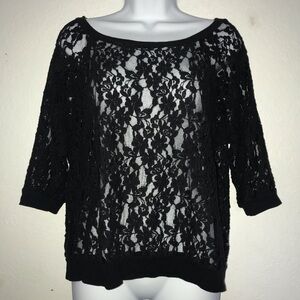 2/$15 Faith And Joy Black Lace Top M